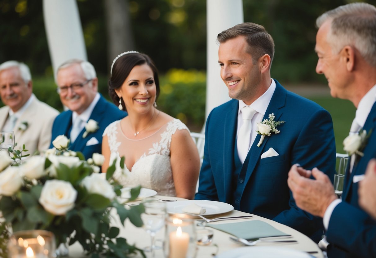 The groom's family pays for the rehearsal dinner, the officiant's fee, and the marriage license