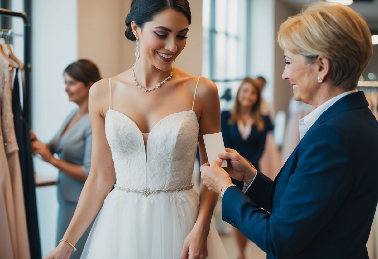 A woman's dress being selected and purchased by a family member or close friend