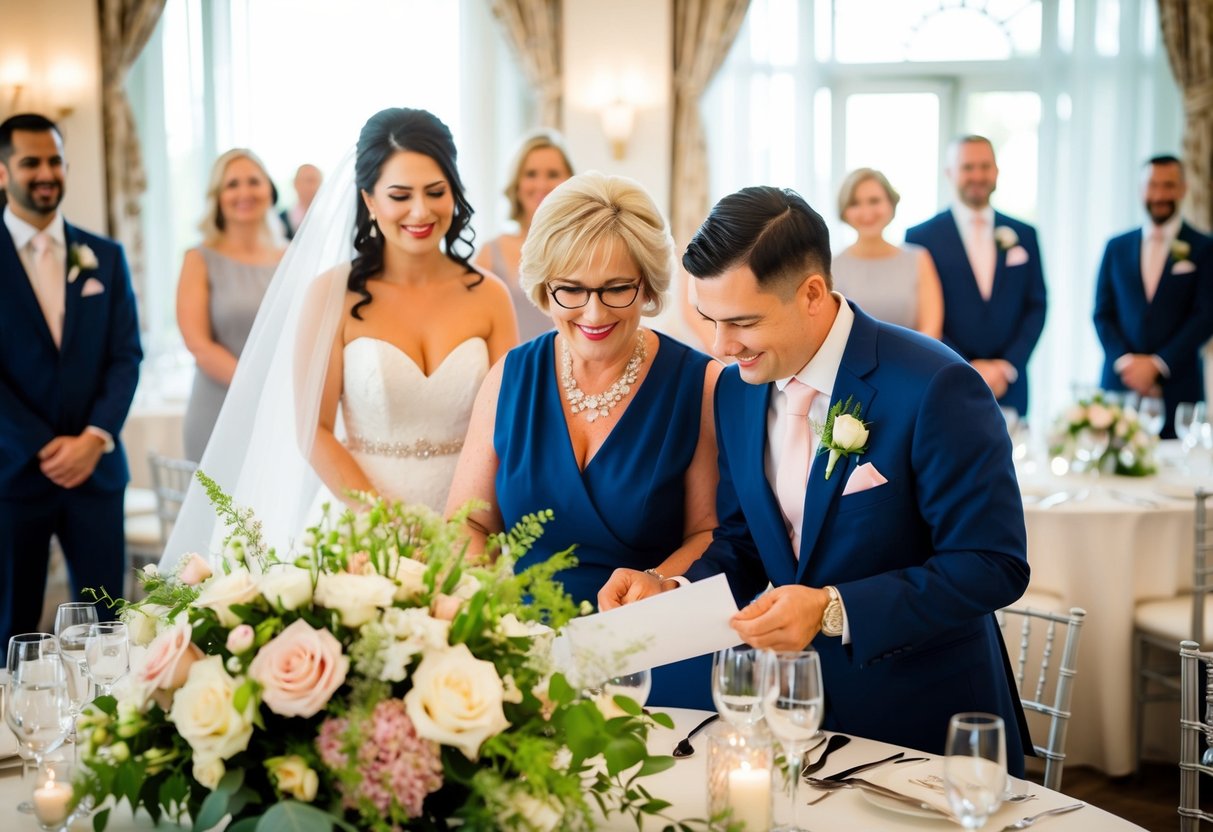 The groom's mom pays for the elegant floral arrangements and decorations at the wedding venue