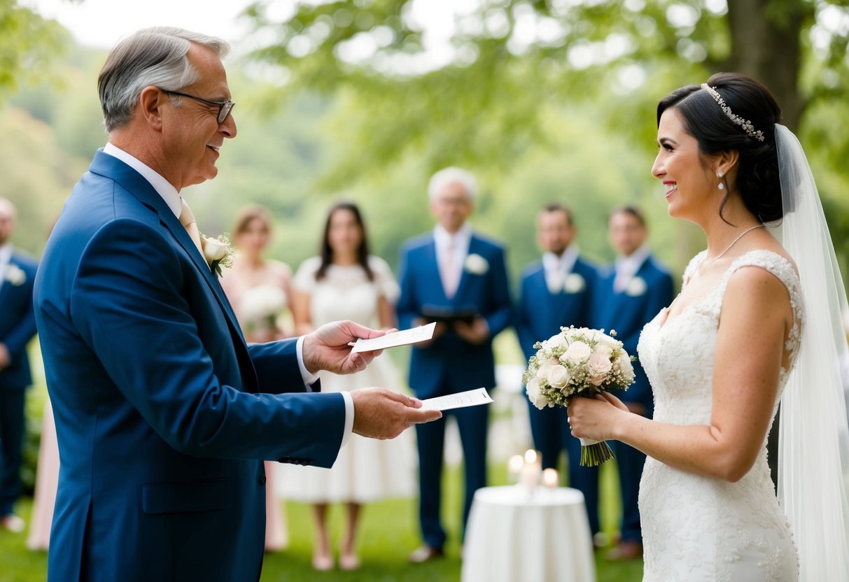 The father of the bride pays for the wedding ceremony essentials, including the venue, officiant, marriage license, and any ceremony decorations
