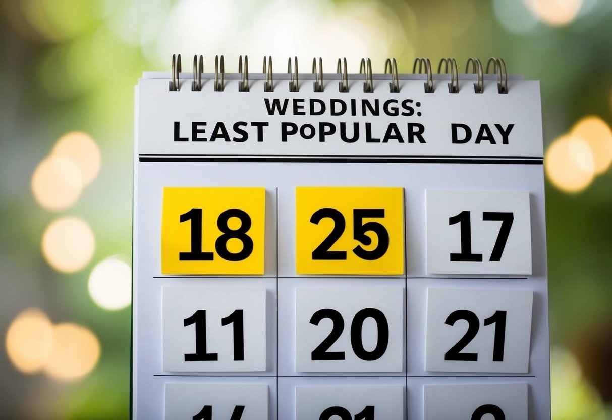 A calendar with highlighted dates, showing least popular day for weddings