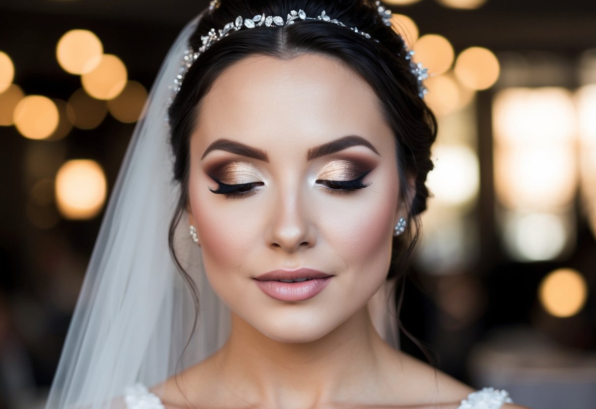A bride with soft glam makeup has a natural, subtle look with light eyeshadow and a soft lip color. In contrast, a bride with full glam makeup has a bold, dramatic look with intense eyeshadow, contouring, and a bold lip color