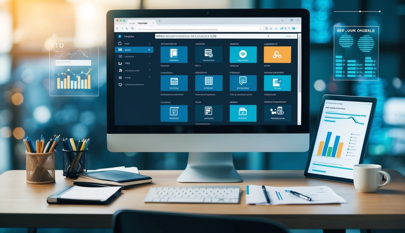 A computer screen showing a web archive tool with various alternative options displayed, surrounded by SEO-related materials and data charts