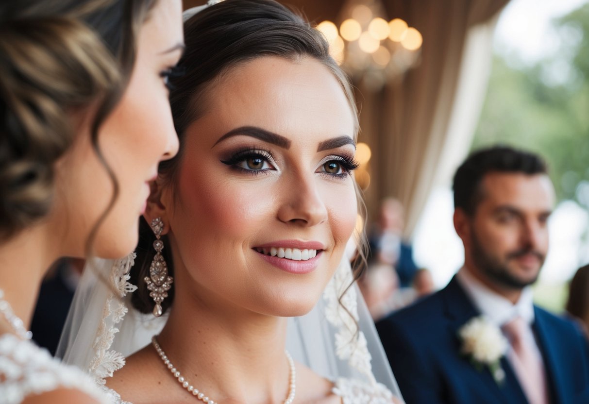 A bride's face with makeup lasting through a wedding ceremony and reception