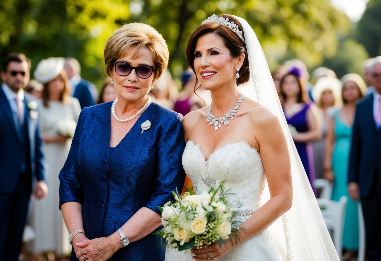 A mother of the bride should not overshadow her daughter by wearing a flashy or attention-grabbing outfit