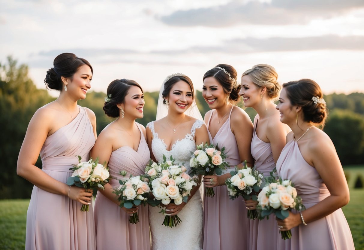 The bride pays for bridesmaids' dresses, hair and makeup, accessories, and transportation for pre-wedding events