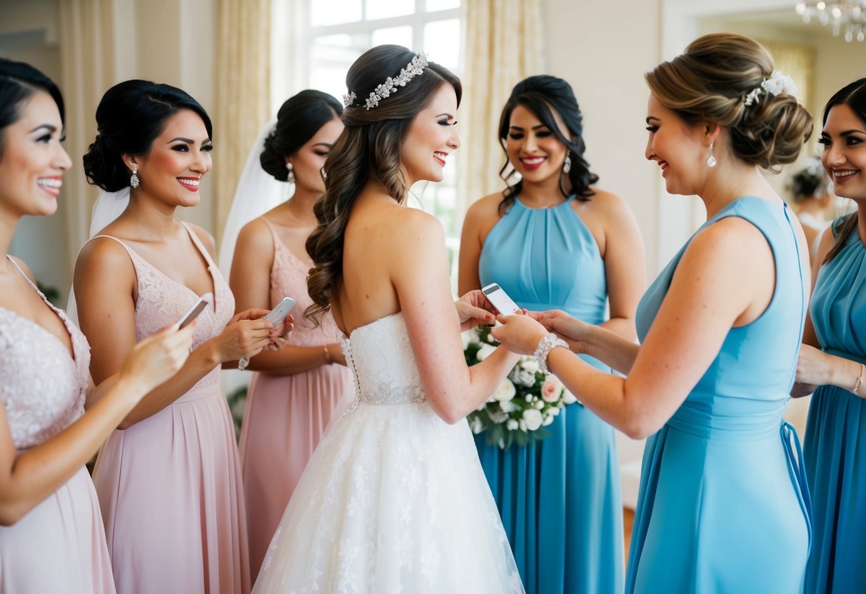 Bride paying for bridesmaids' dresses, accessories, and hair and makeup services
