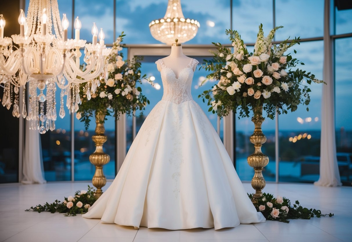A grand chandelier, a designer wedding gown, and an ornate floral arrangement are the three most expensive items purchased for a wedding