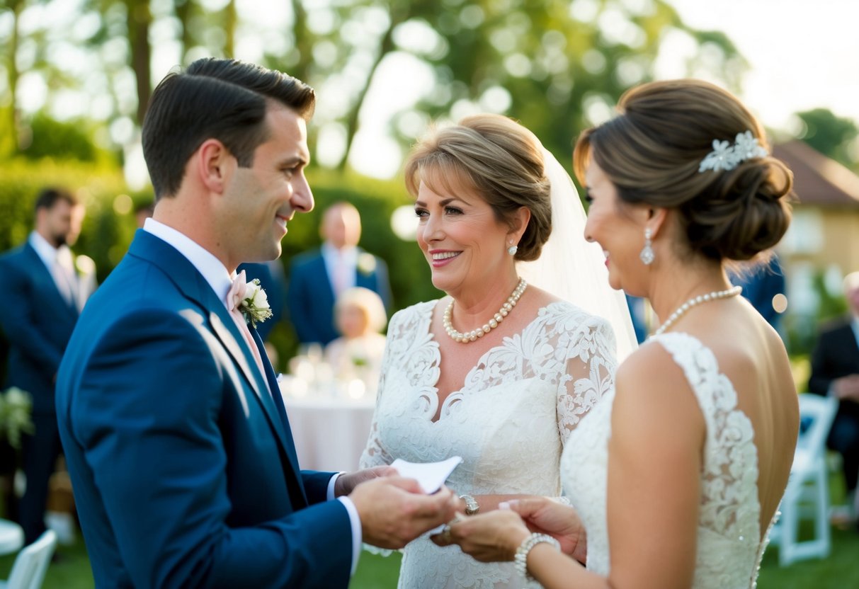 The mother of the groom contributes to the pre-wedding expenses, such as the rehearsal dinner, wedding attire, and accommodations for out-of-town guests