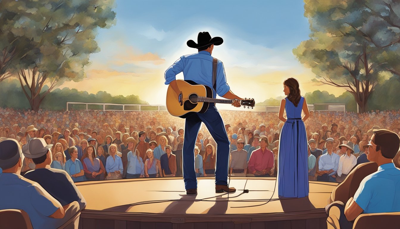 George Strait performing on stage, while his daughter watches proudly from the audience