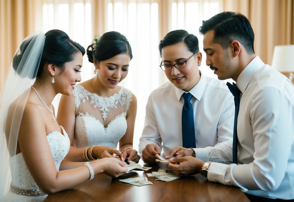 A bride's family and groom's family divide wedding expenses
