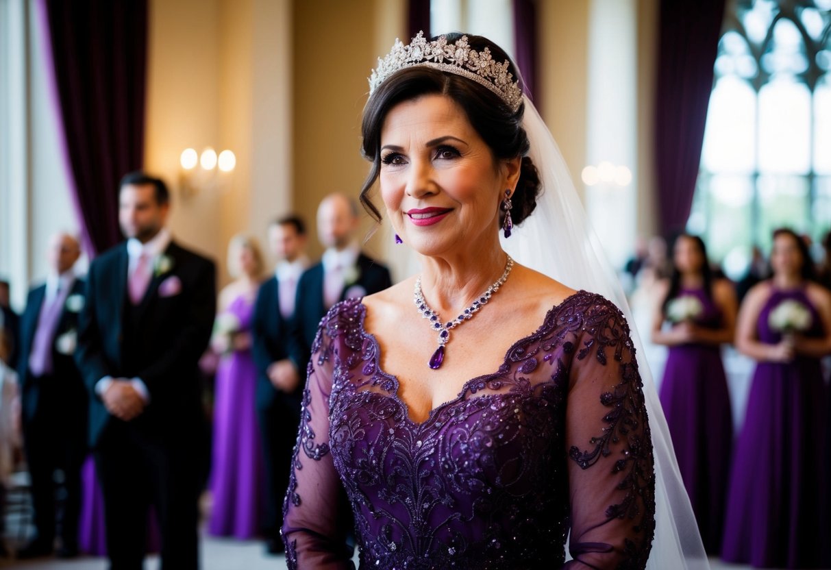 The bride's mother should wear a regal shade of deep purple
