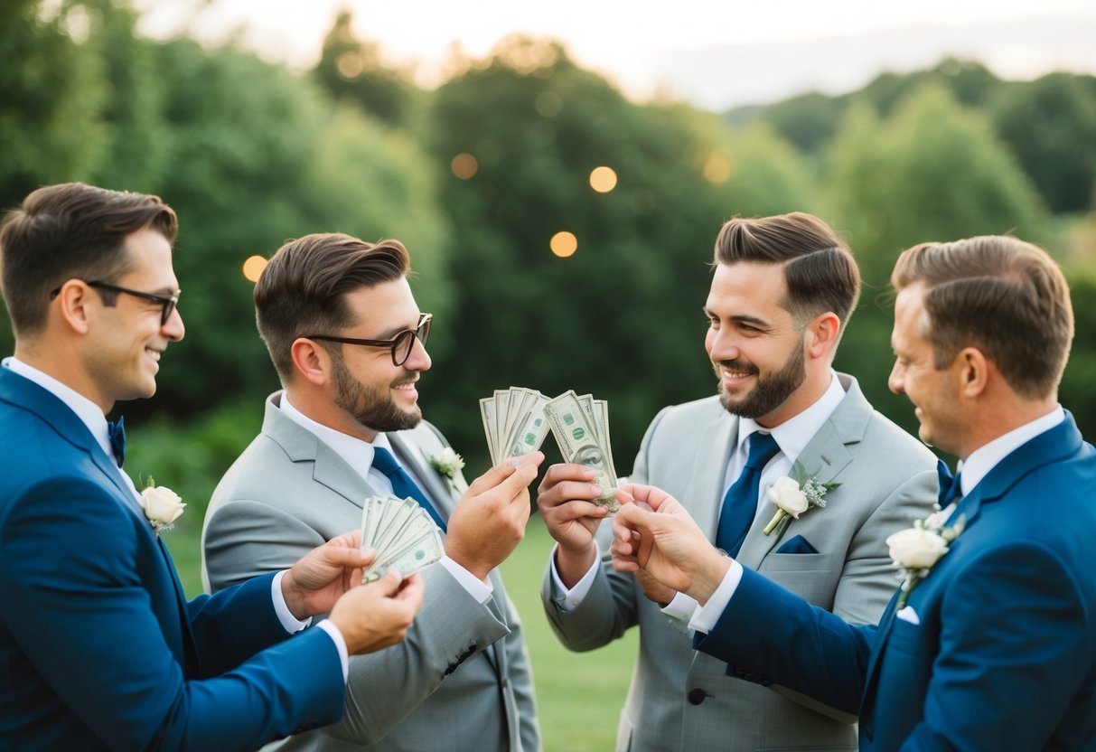 Groomsmen pooling money for wedding expenses