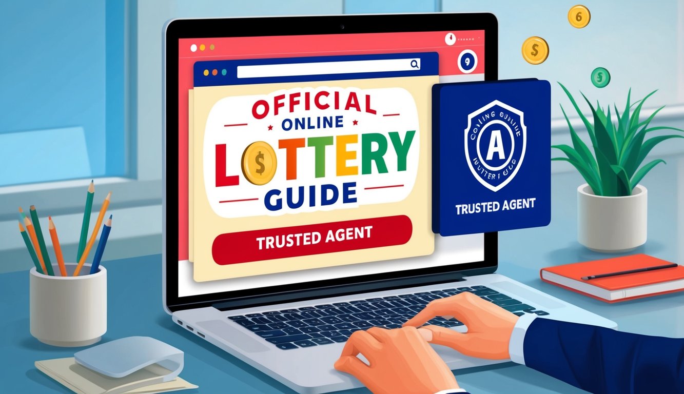 Sebuah layar komputer menampilkan panduan lotere online resmi dengan logo agen terpercaya