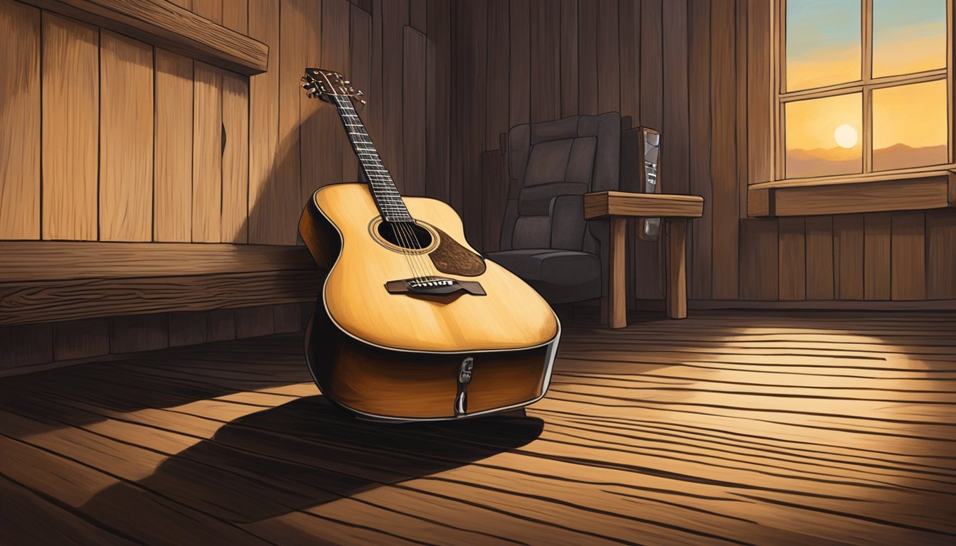 A lone guitar sits on a weathered wooden stage, bathed in the warm glow of a spotlight. The notes of George Strait's "Personal Reflections and Notable Moments" seem to linger in the air