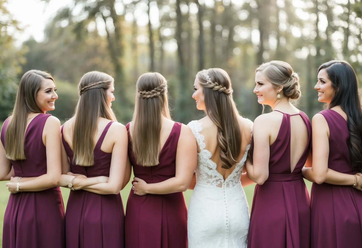 Several bridesmaids with straight hair in various hairstyles