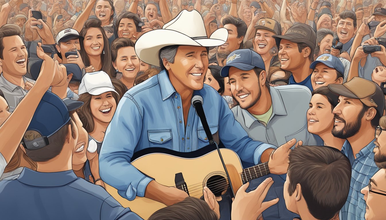 George Strait and his son surrounded by adoring fans and media