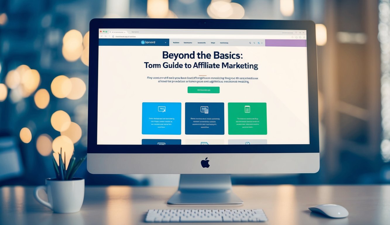 A computer screen displaying a website titled "Beyond the Basics: Tom's Guide to Affiliate Marketing" with various tabs and search bar