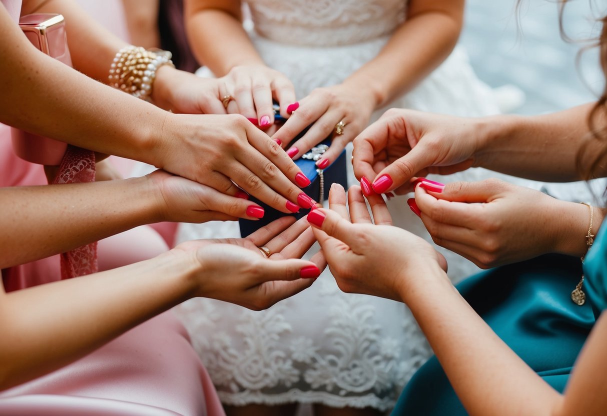 Bridesmaids' hands receiving manicure gifts
