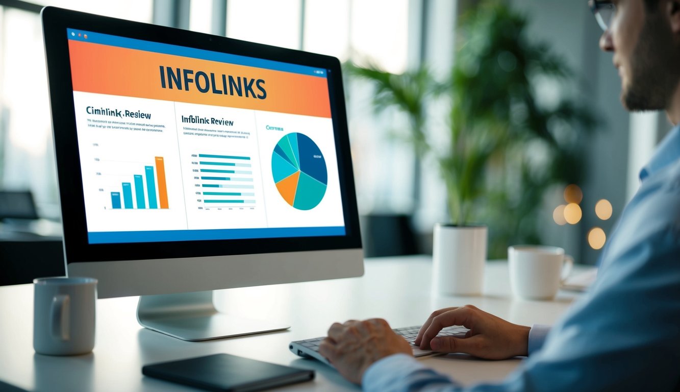 A computer screen displaying Infolinks review with charts and graphs