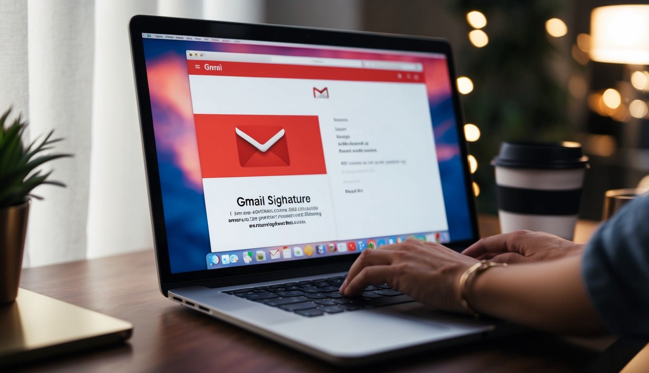 A computer screen with an open Gmail window displaying a customized email signature