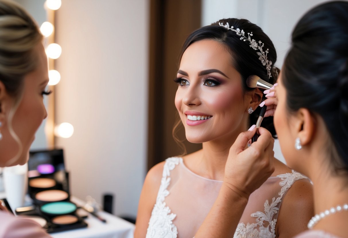 A makeup artist applies the finishing touches to a bridal look, focusing on creating a memorable and radiant appearance