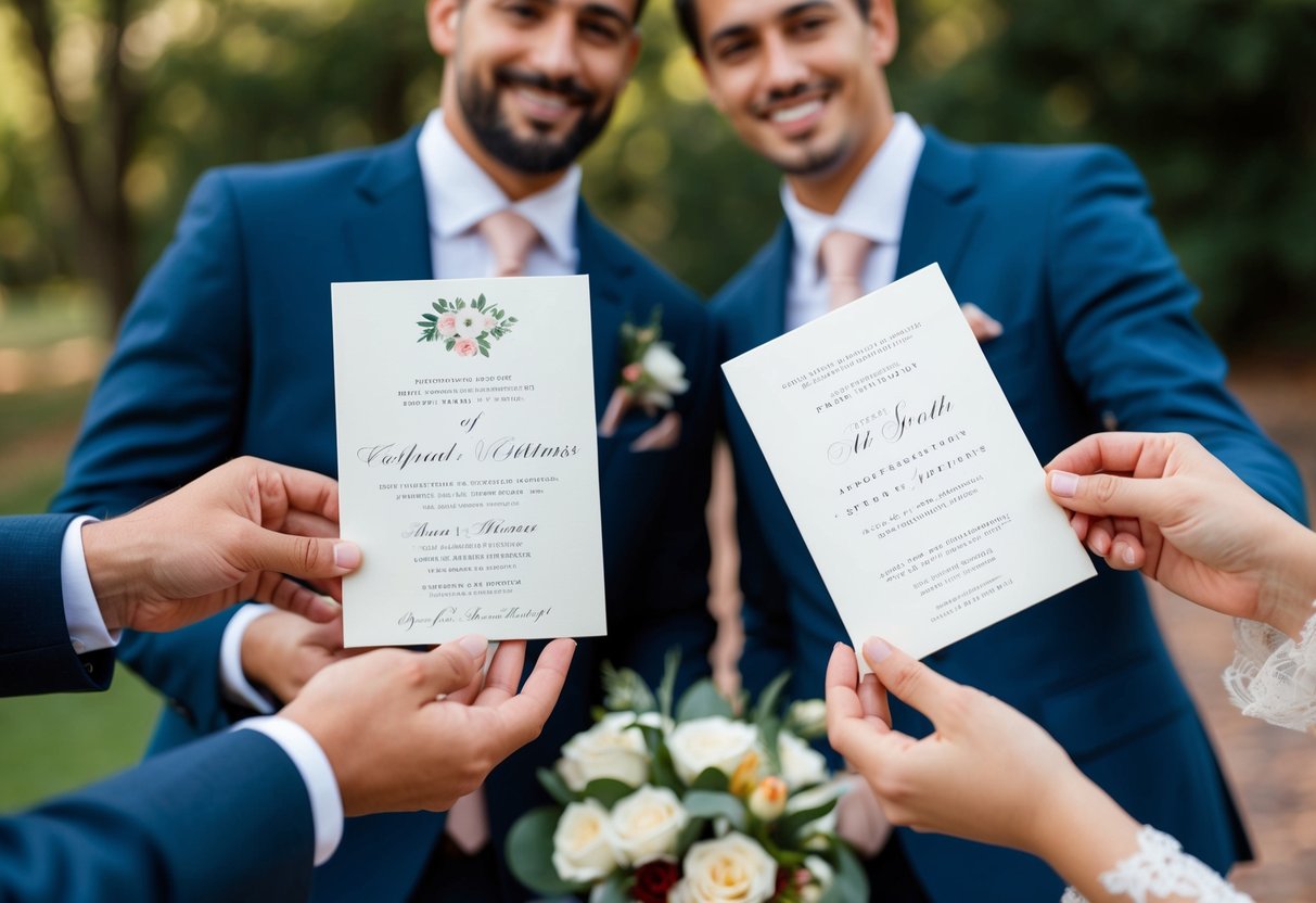A couple sending out elegant wedding invitations to second-tier guests