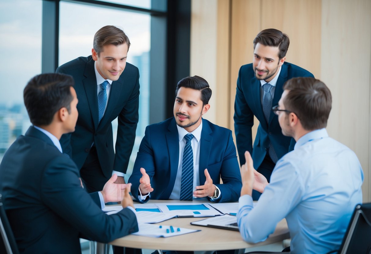 Un groupe de professionnels du secteur discutant et présentant une stratégie gagnante pour répondre à un appel d'offres de GME.