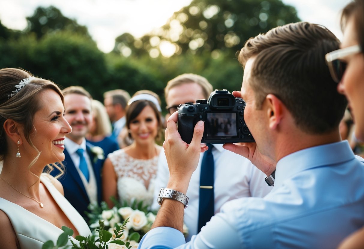 A wedding photographer capturing candid moments among guests