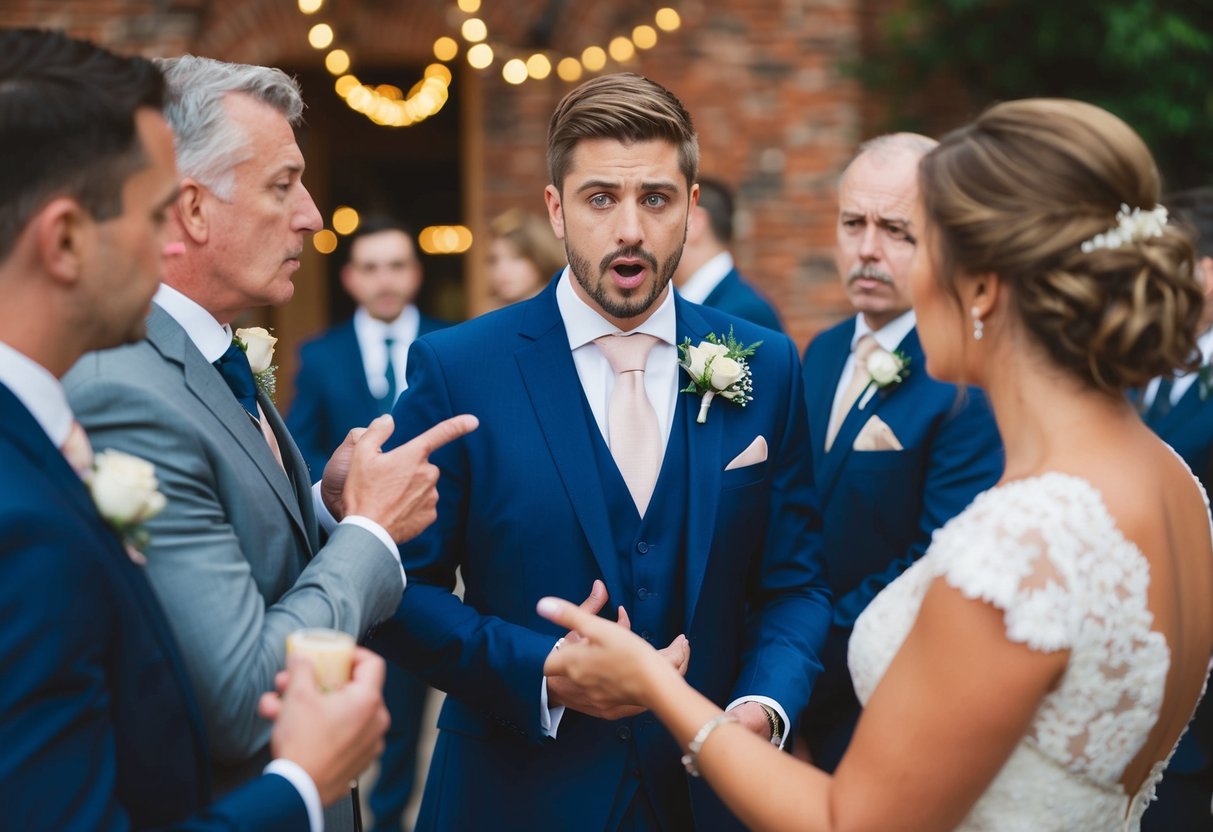 A wedding guest being confronted by others for toxic behavior