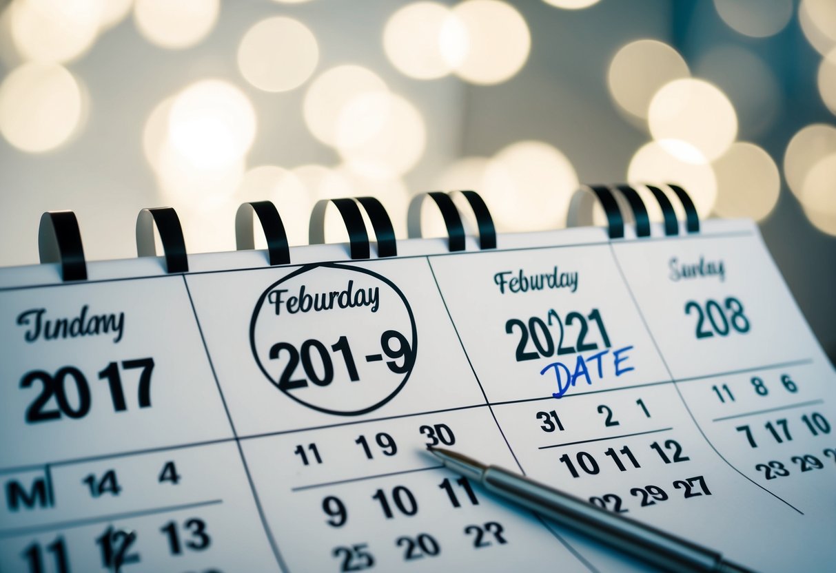 A calendar with a wedding date circled, then crossed out with a new date written next to it