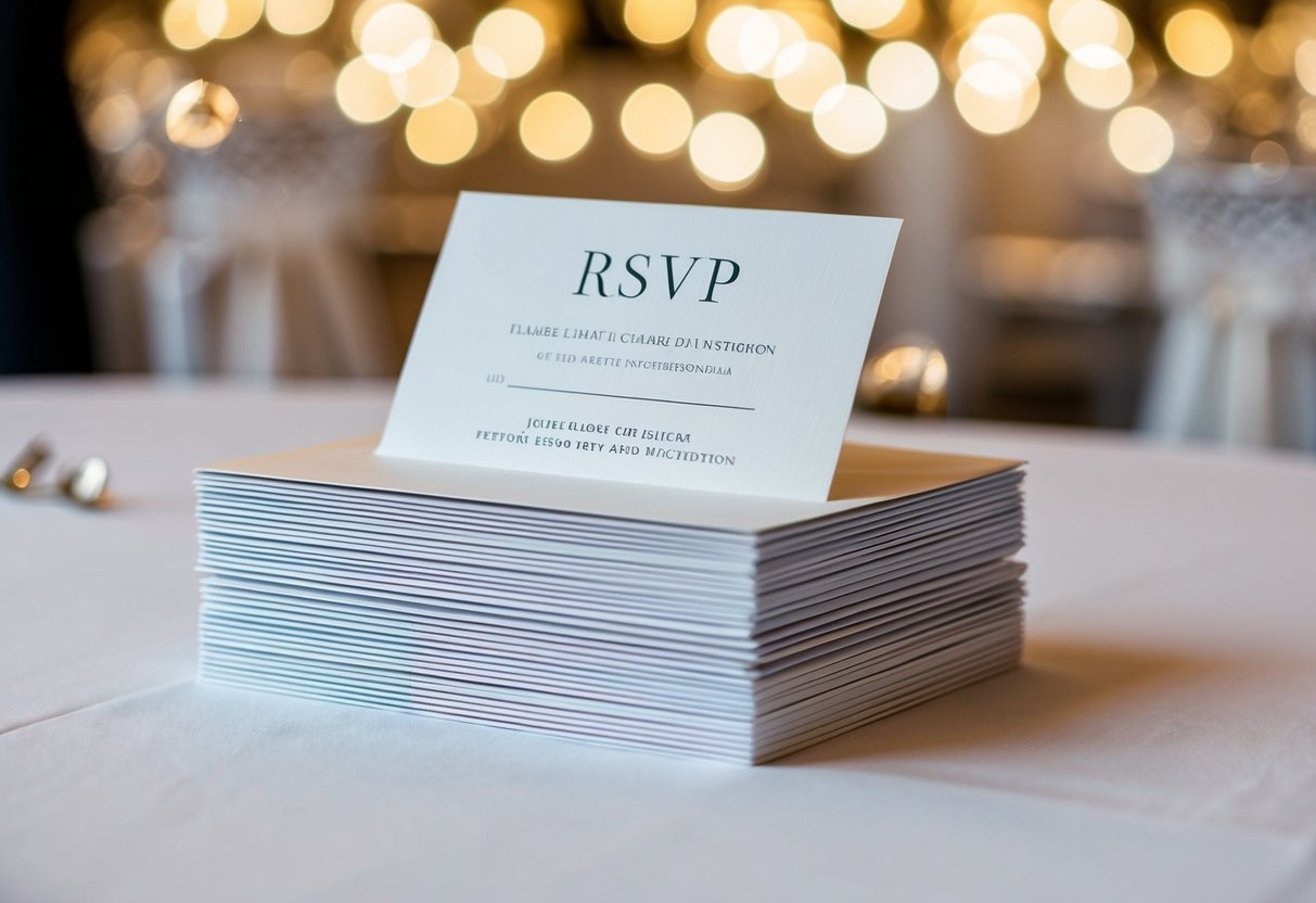 A stack of elegant wedding invitations with a clear RSVP deadline displayed prominently