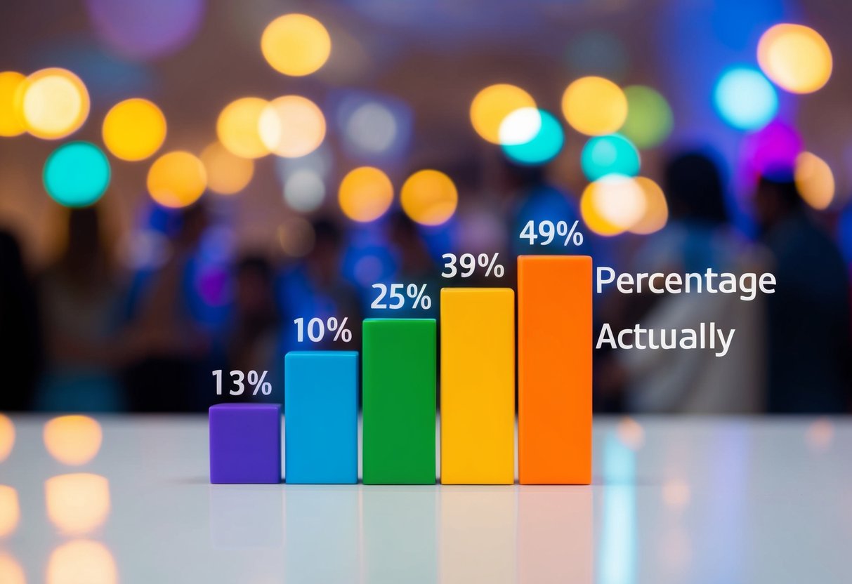A colorful bar graph showing the percentage of people invited to a party and the percentage that actually attend