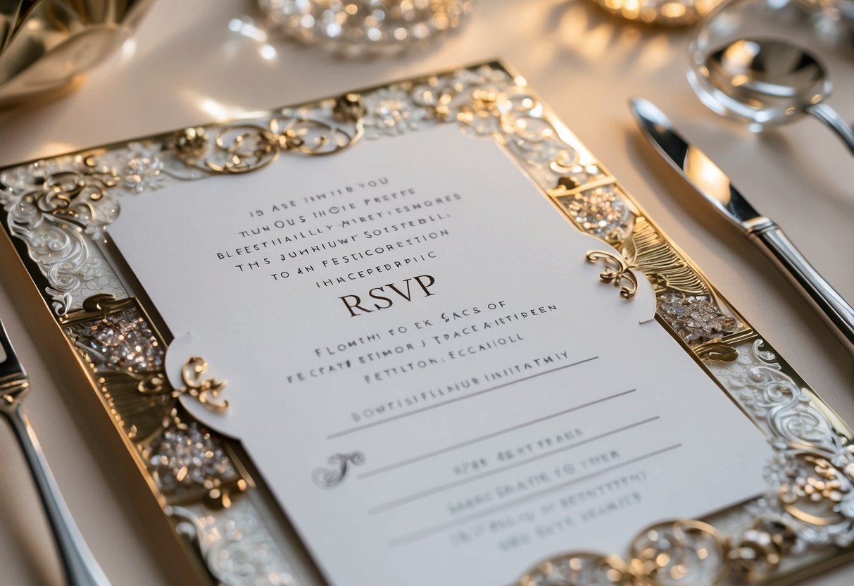 A beautifully designed invitation with elegant details and a space for RSVP information