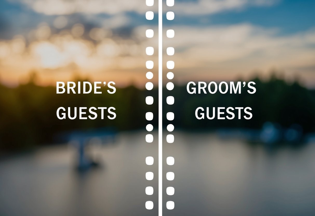 A wedding guest list divided into two equal halves, with one side representing the bride's guests and the other side representing the groom's guests