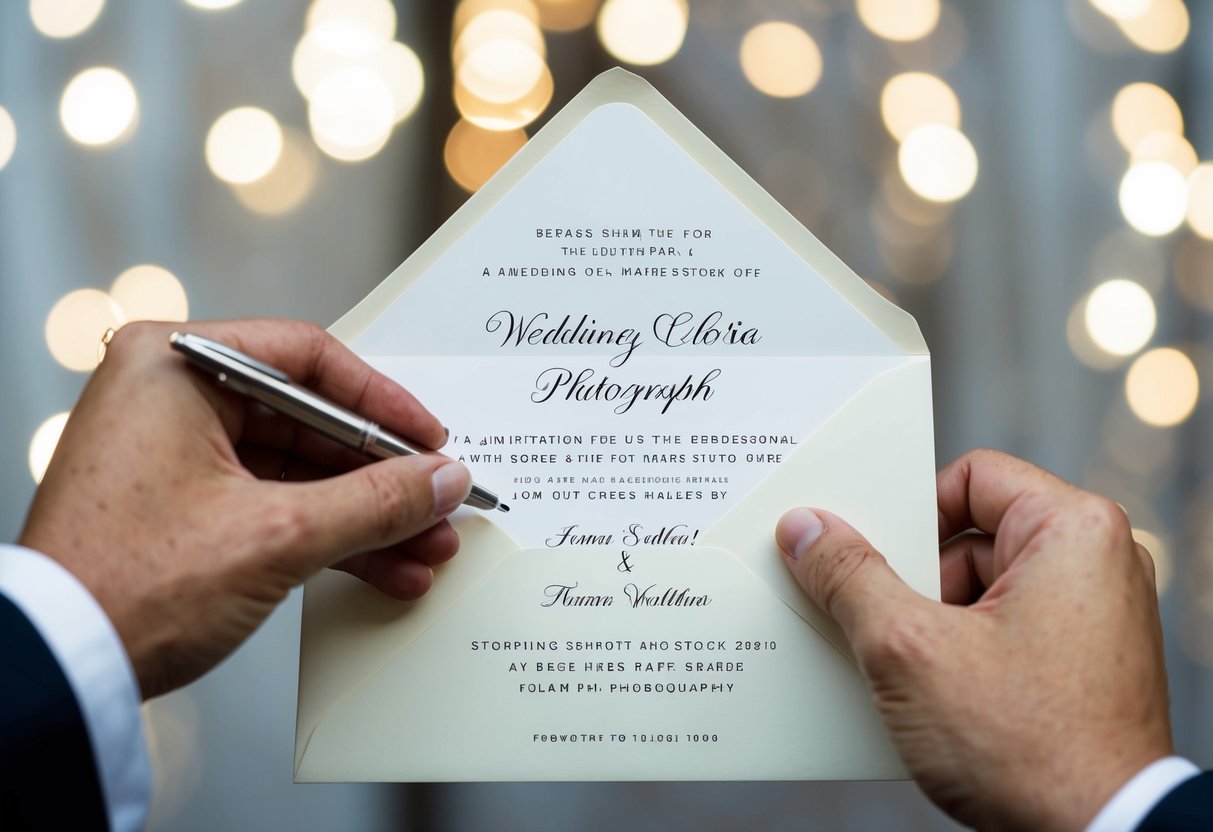 A wedding invitation being sent out with some names crossed off