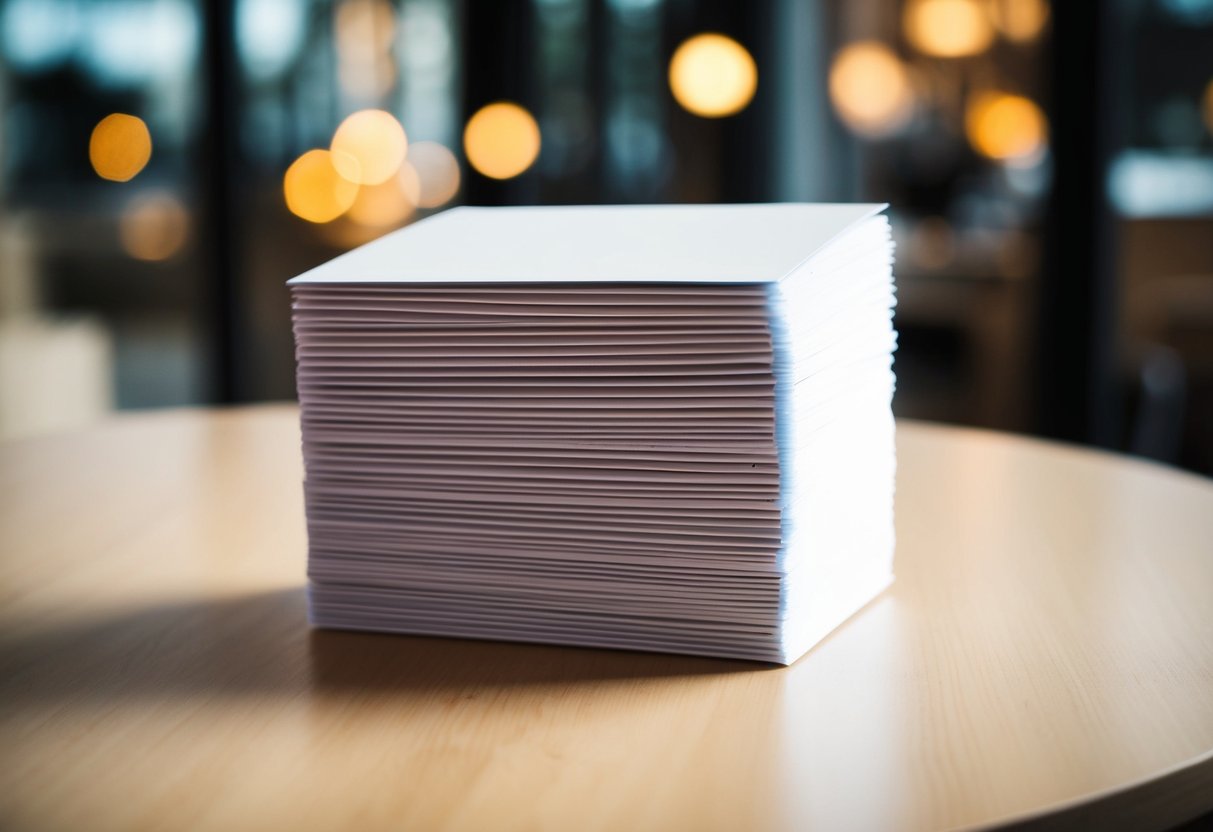 A stack of 150 blank invitations on a table