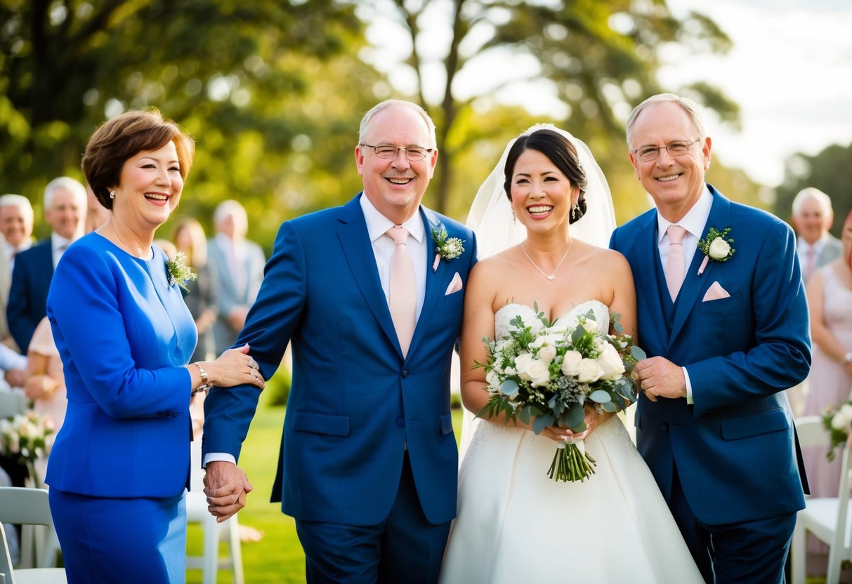 Parents stand proudly beside the bride and groom, beaming with joy as they are introduced at the wedding