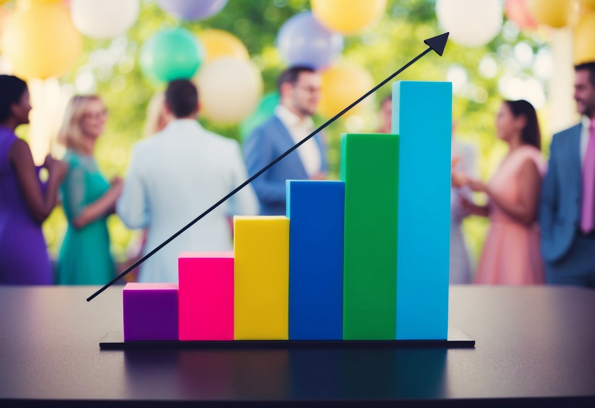 A colorful graph displaying the percentage of invited guests attending a party, with an upward trend indicating increasing attendance over time