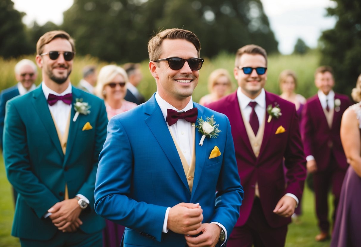 A wedding guest wearing the same colors as the bride and groom's attire