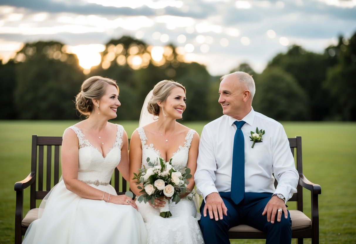 A couple sits with bride's parents at wedding