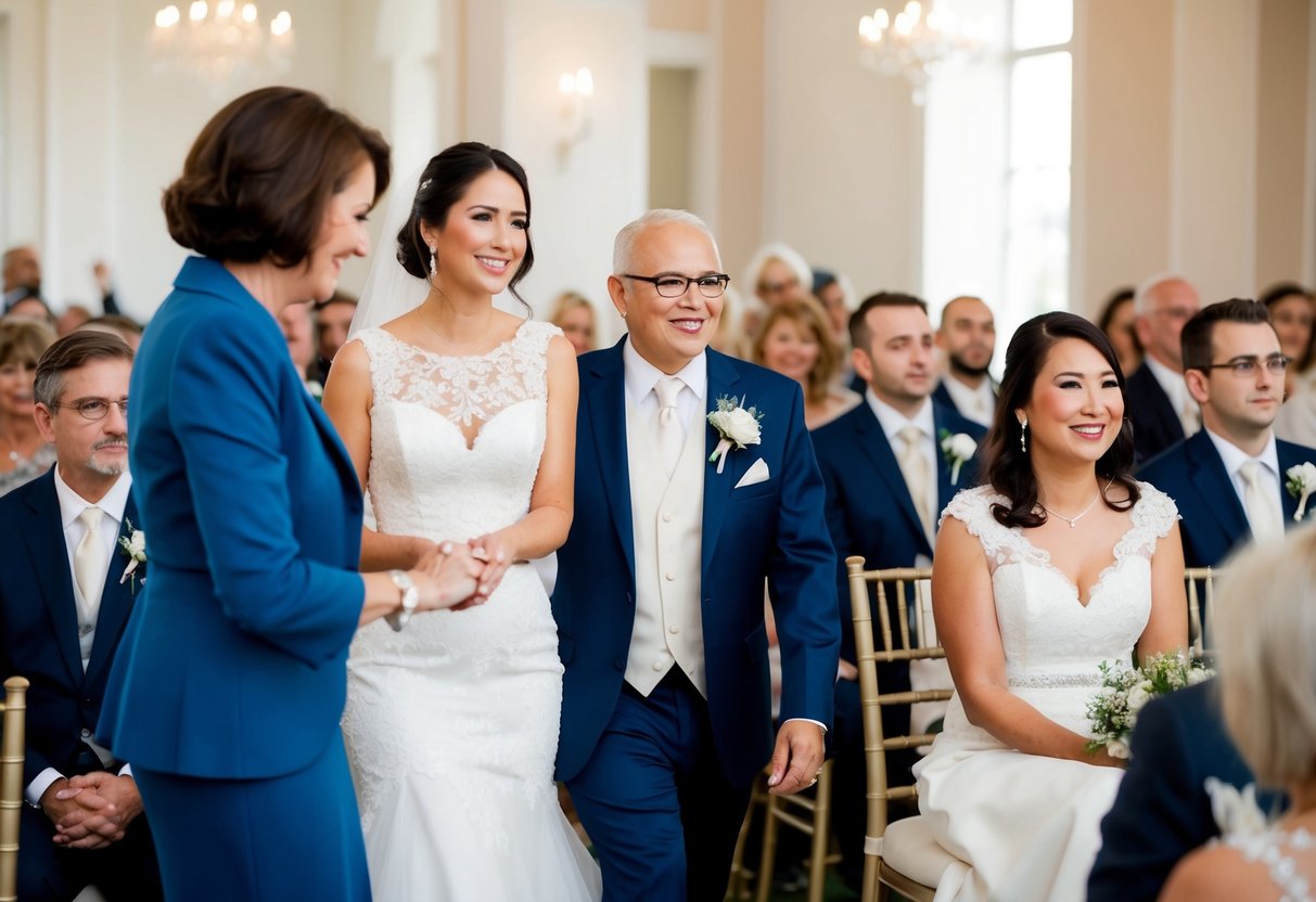 Wedding planners and ushers guide guests to seats, ensuring bride's parents are seated appropriately