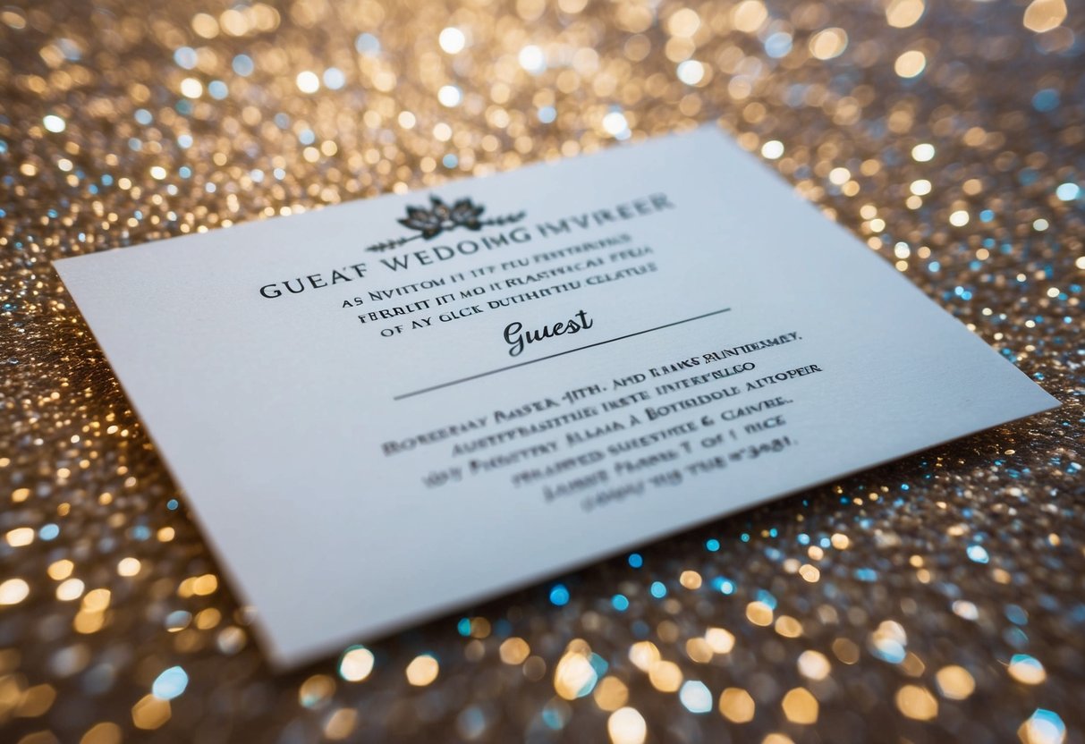 A wedding invitation with a blank space for the guest's name