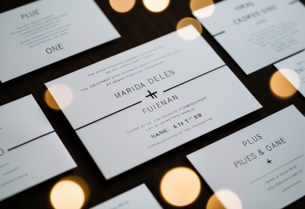 A wedding invitation with only one name listed, surrounded by crossed-out "plus one" options