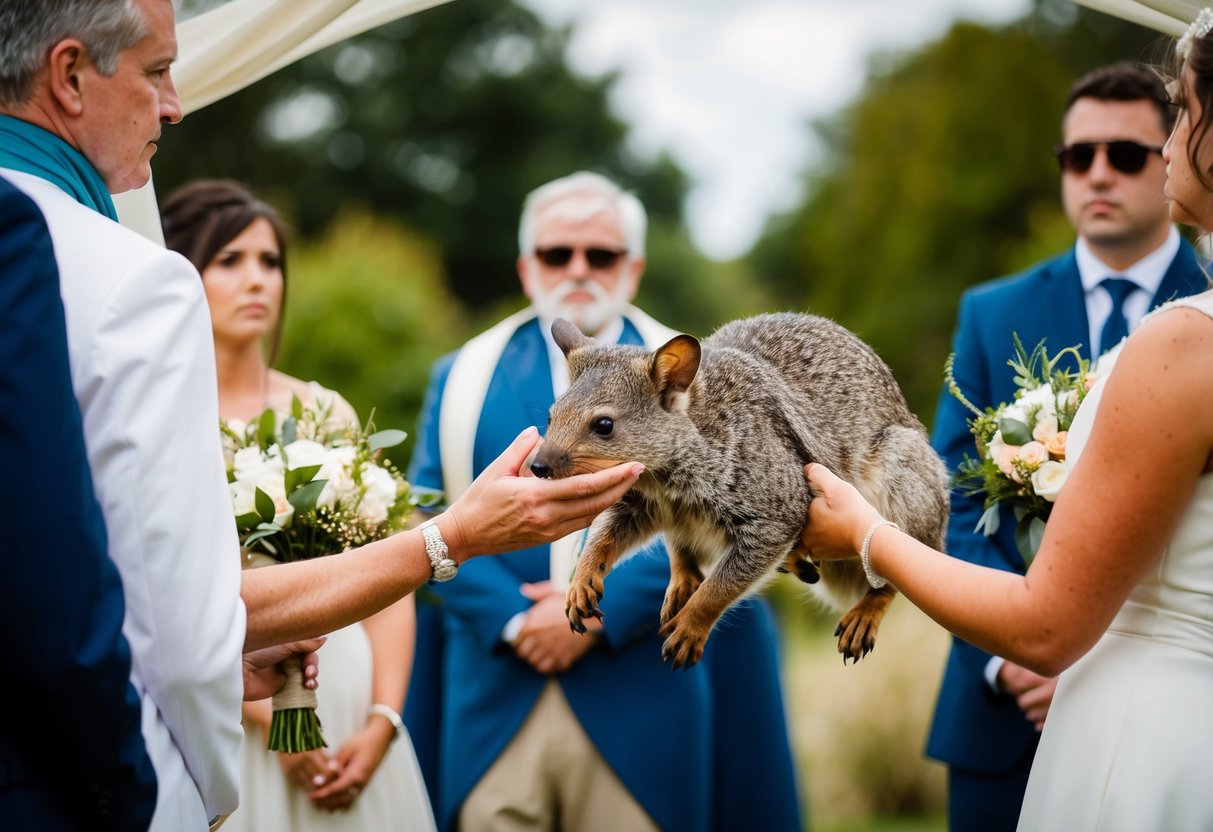 An unexpected animal visitor disrupts a wedding ceremony
