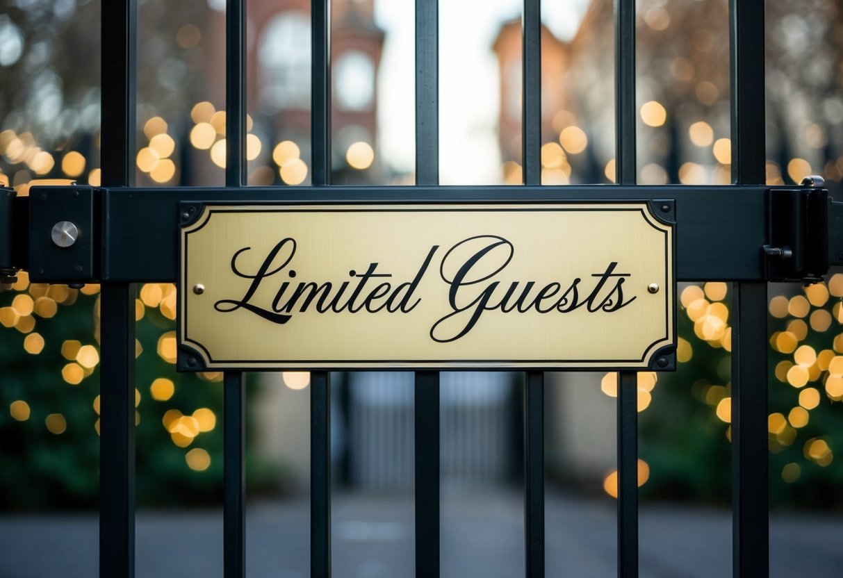 A closed gate with a sign reading "Limited Guests" in elegant calligraphy