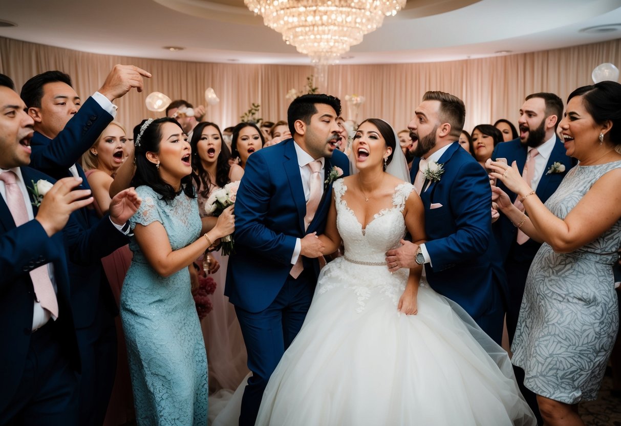 An unexpected visitor crashes a wedding celebration, causing chaos and surprise among the guests