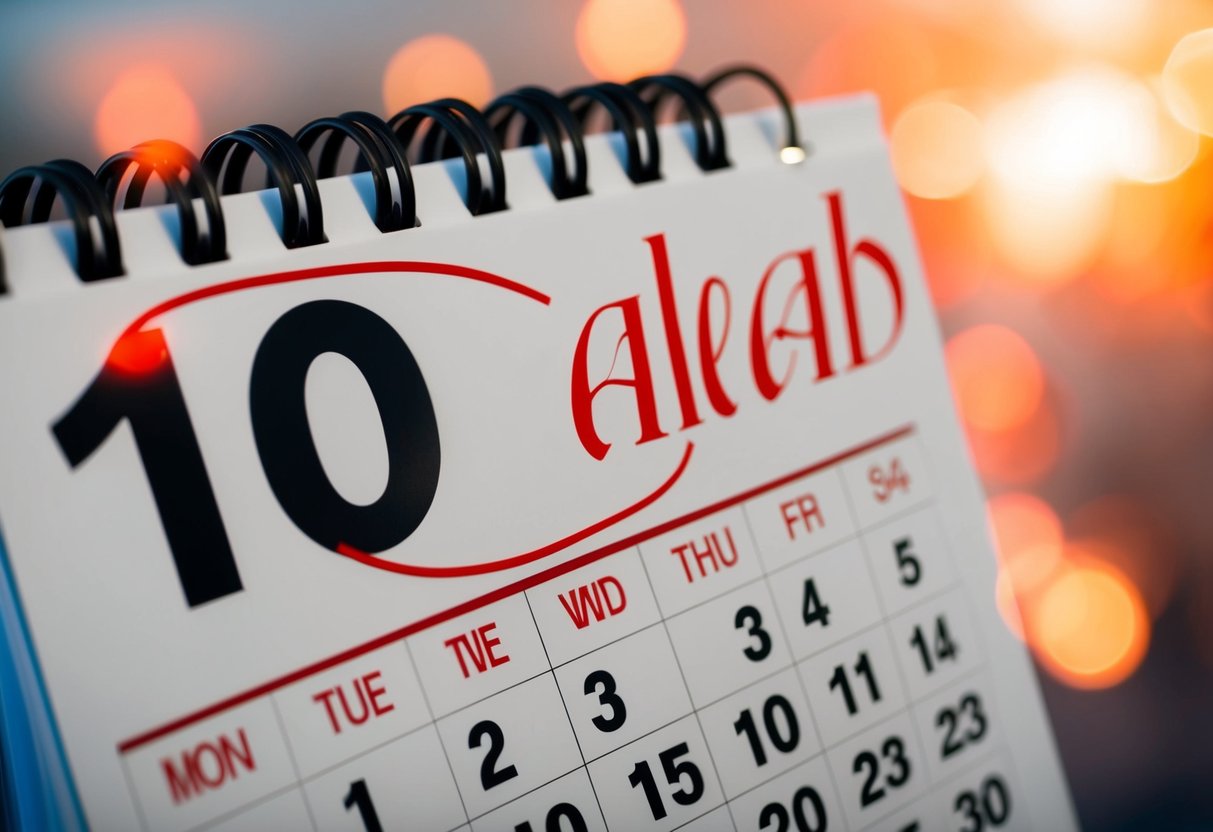 A calendar with the date 10 months ahead circled in red