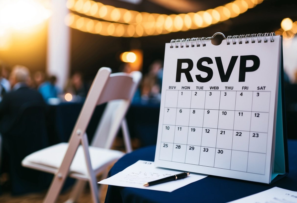 A calendar with a marked RSVP and an empty chair at an event