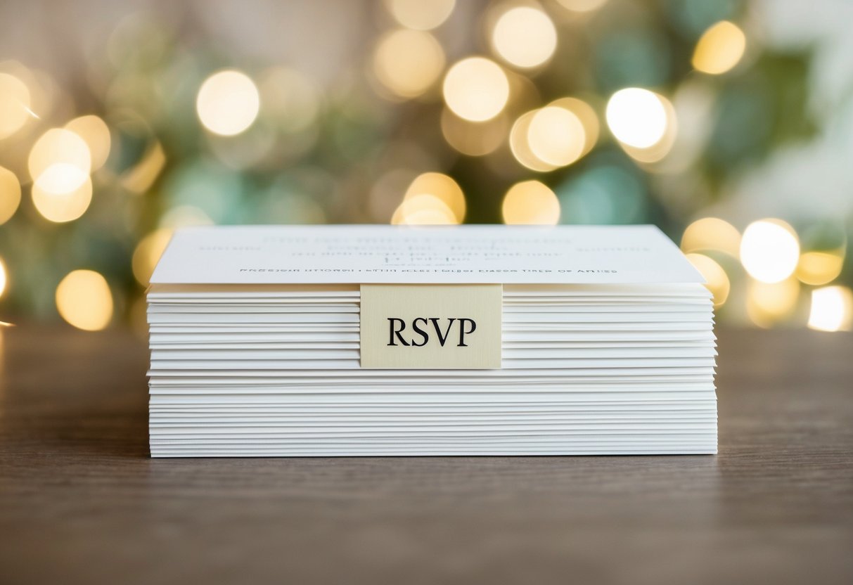 A stack of elegant invitation cards with a highlighted "RSVP" section